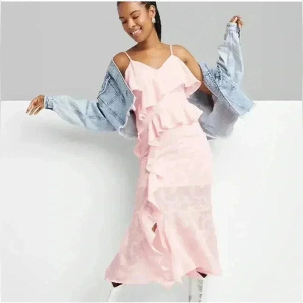 Women’s Wild Fable Pink Ruffle Sleeveless Maxi Dress, size Medium